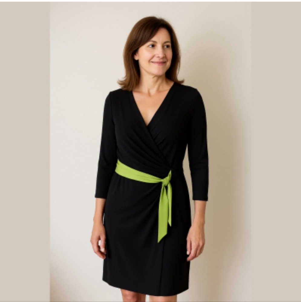 Nine West Black Dress with Lime Green Sash